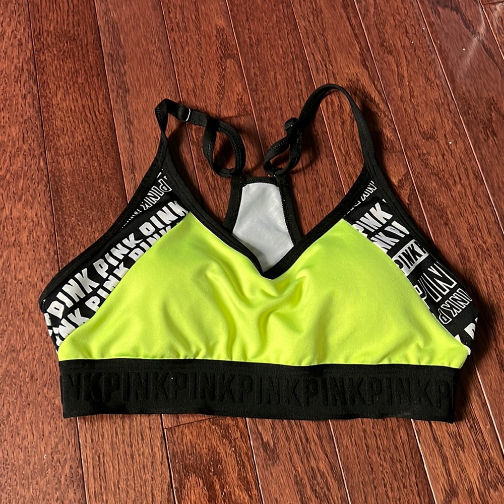 PINK Neon Yellow Padded Sports Bra Women’s Size Small